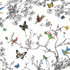 Birds & Butterflies Multi On White 174760 by Schumacher Fabric Exuberant Prints 27.0" - Fabric Carolina -