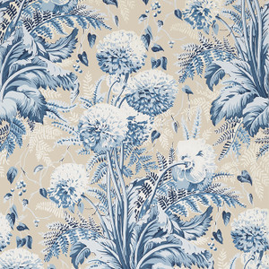 Dahlia Navy on Linen AT24540 by Anna French Wallpaper - Fabric