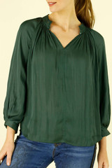 Teal Silky Femme Pleat Blouse - SALE