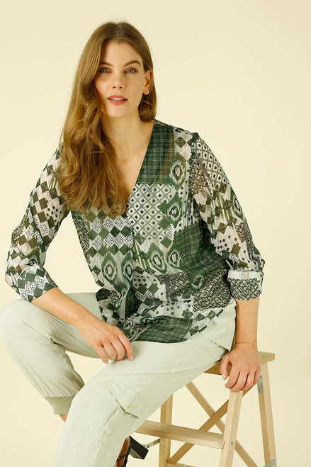 Green Patchwork Chiffon Sydney Blouse - SALE