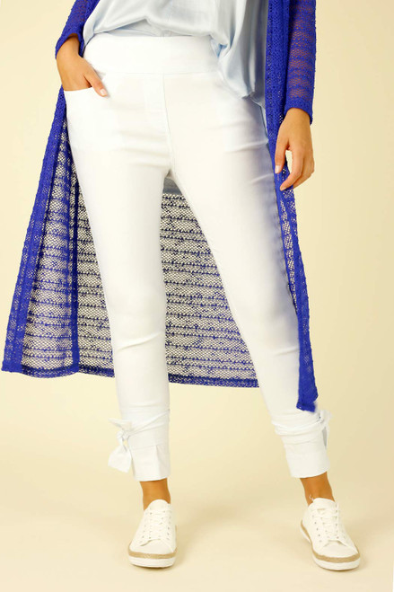 White Slim Ankle Tie Jean