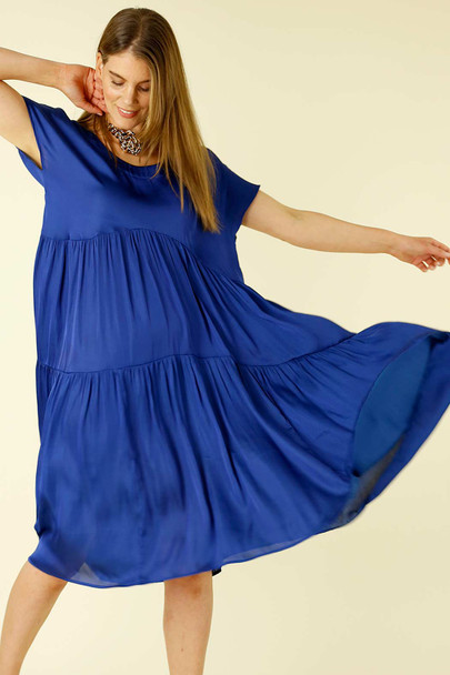 Cobalt Silky Smock Dress