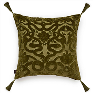 House of Hackney Green Animal Anaconda Olive Green Velvet Cushion Product Shot