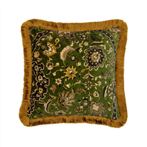 House of Hackney Purple Patterned Zanjan Juniper Fringed Velvet Cushion Product Shot