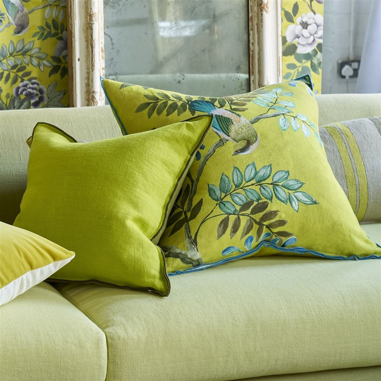 Designers Guild Green Brera Lino Lime Moss 45x45cm Cushion Room Setting Image