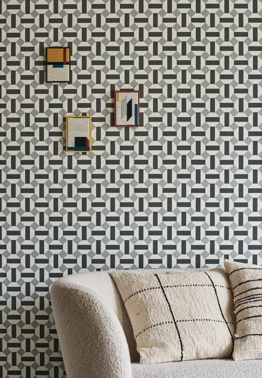 Cole And Son Seville Geometric,Patterned Alicatado Wallpaper Styled Shot