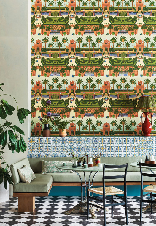 Cole And Son Seville Floral,Patterned Alcazar Gardens Wallpaper Styled Shot