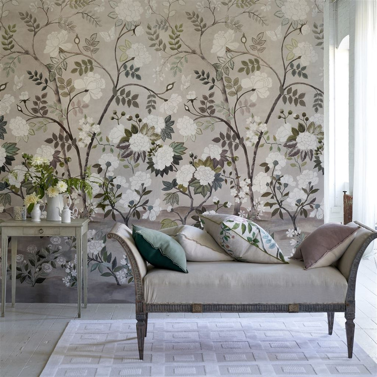 Designers Guild Porcelaine De Chine Wallpaper Floral Fleur Orientale Wallpaper Styled Room Shot