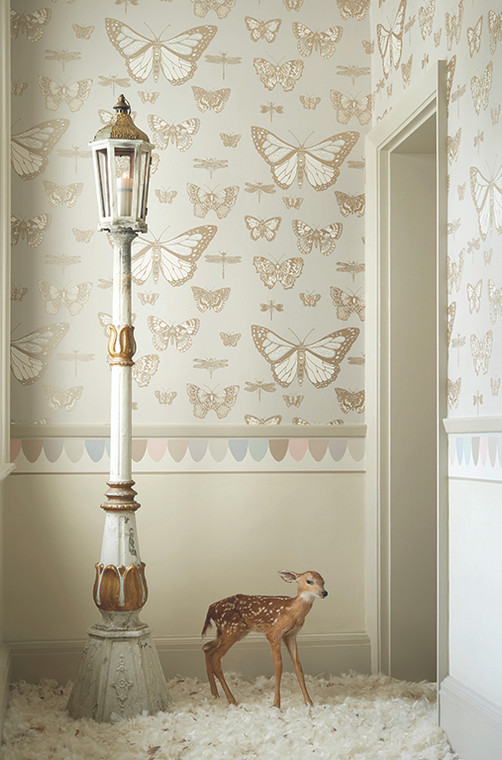 Cole And Son Whimsical Patterned Butterflies & Dragonflies Wallpaper Styled Shot