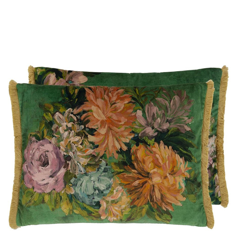 Fleurs D Artistes Velours Vintage Green 45x60cm Cushion