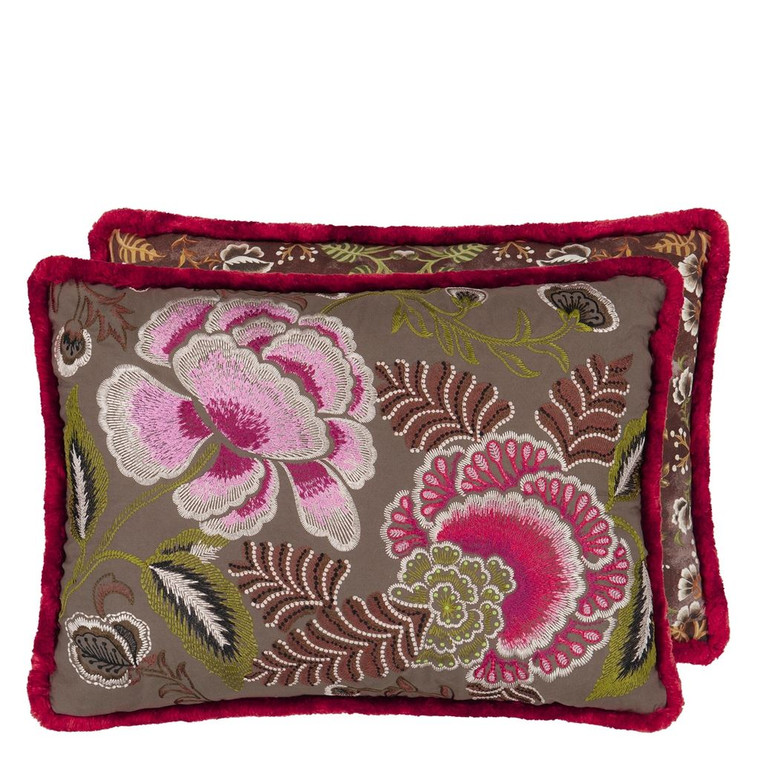 Rose De Damas Embroidered Cranberry 60x45cm Cushion