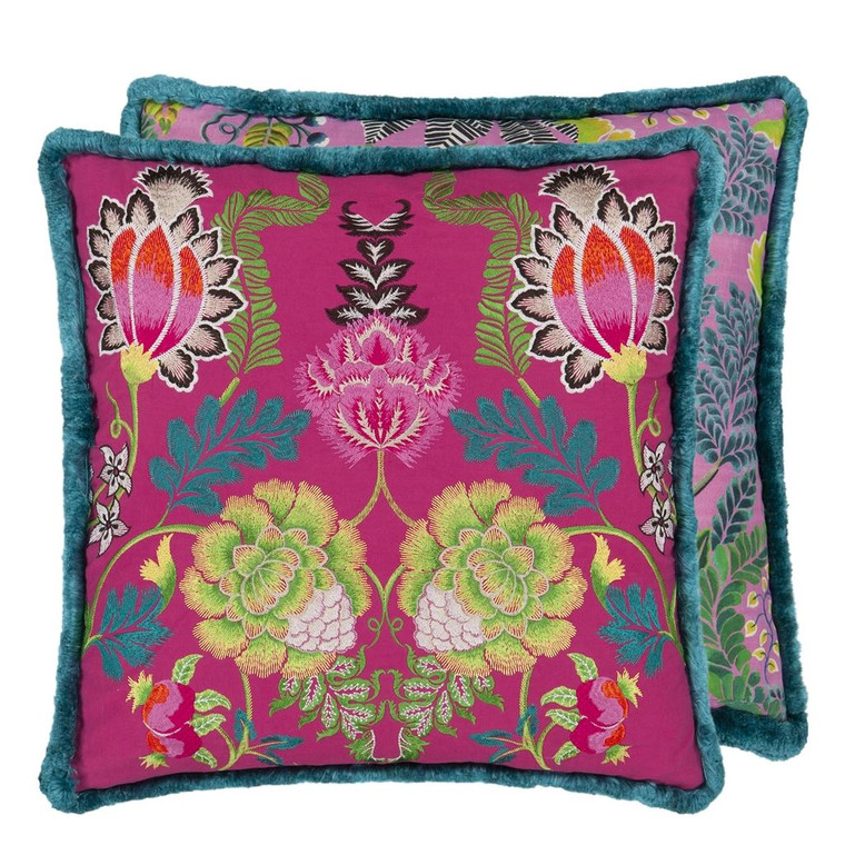 Brocart Decoratif Embroidered Cerise 50x50cm Cushion