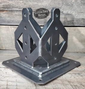 These decorative Athens 4-sided timber post base brackets are made either for sliding a post through the bracket or for mounting the bracket to the floor in order to hold the post in place and keep it from "kicking" out. With the exact measurement of the post, we can custom make your wood post mounting brackets fit perfectly.