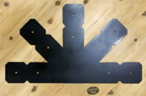 5-Legged Beam Truss Center Bracket - Double Crop
These custom 5-Legged Double Cropped Beam Connecting Brackets are for where a horizontal beam connects with the angle braces and king post, securing the timbers together. We make truss plates to any size, angle, thickness, hole placement and size or finish.