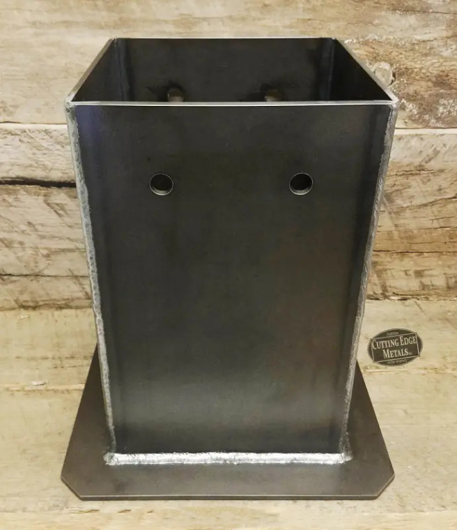 These decorative 4-sided timber post base brackets are made either for sliding a post through the bracket or for mounting the bracket to the floor in order to hold the post in place and keep it from "kicking" out. With the exact measurement of the post, we can custom make your wood post mounting brackets fit perfectly.