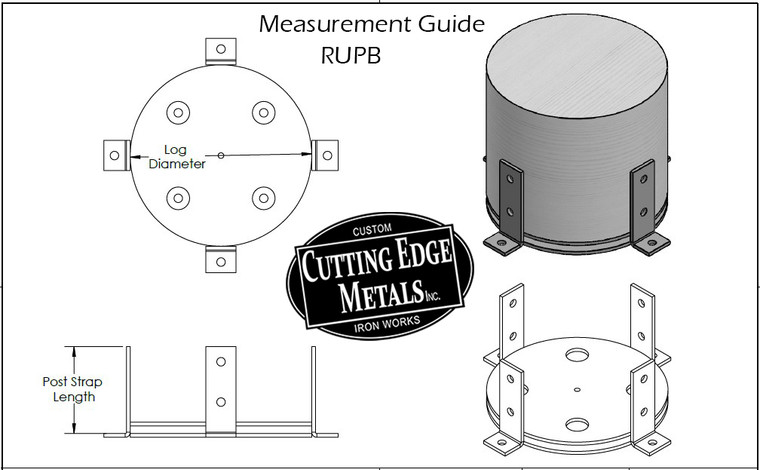 Round base uplift post brackets lift round log posts off of the ground to keep them dry. Our steel footings for posts have holes in them to mount to concrete and an access hole for tightening the concrete anchor or, if you wish, these steel brackets can be mounted only to the post and then sit directly on concrete. These are made in pieces. You have the uplift portion and the actual mounting brackets are separate. The purpose for this is to make sure that you have an easy time installing them on uneven or differentiating logs. Another option is to have us weld straps on the sides so that you can secure both the bracket to the cement and also the post to the bracket.