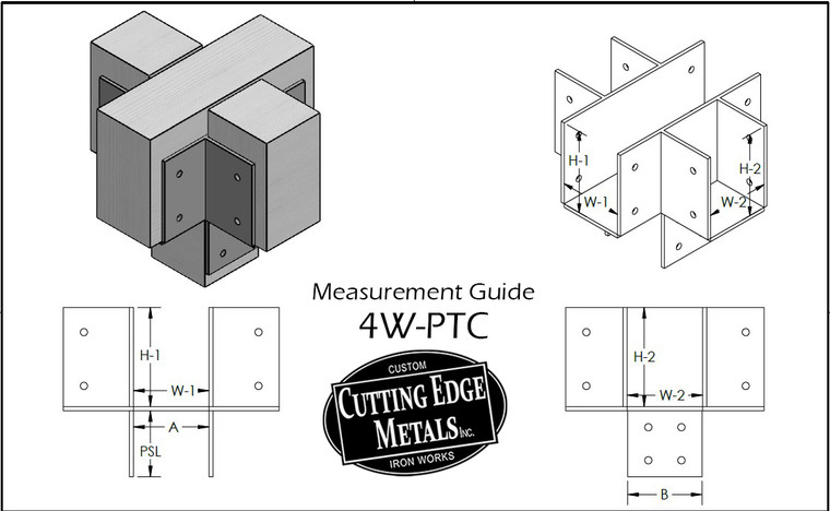 4-Way Post or Column Cross Beam Brackets
The purpose of custom post to column cross beam brackets is to connect four beams at the top of a column. Our custom steel post to cross beam brackets are great for pergolas, gazebos, timber framing and other timber connections. This particular bracket sits on top of a post and allows 4 beams to intersect at the top of that post. Straps run down the post. These are made custom in thickness, size, finish to fit your timber project perfectly.