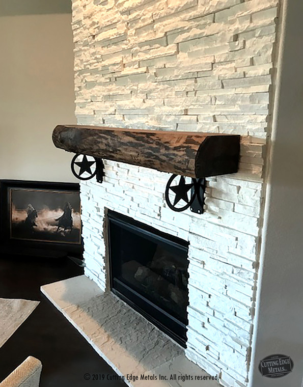 L Angle Decorative Texas Star Gusset Support Bracket
Custom steel reinforced L Angle timber bracket with a decorative Texas Star cutout (LDST-20) on rustic wood. Available with Cropped and Rounded Corners. Finishes include painted black, oil rubbed bronze, and black powder coats.