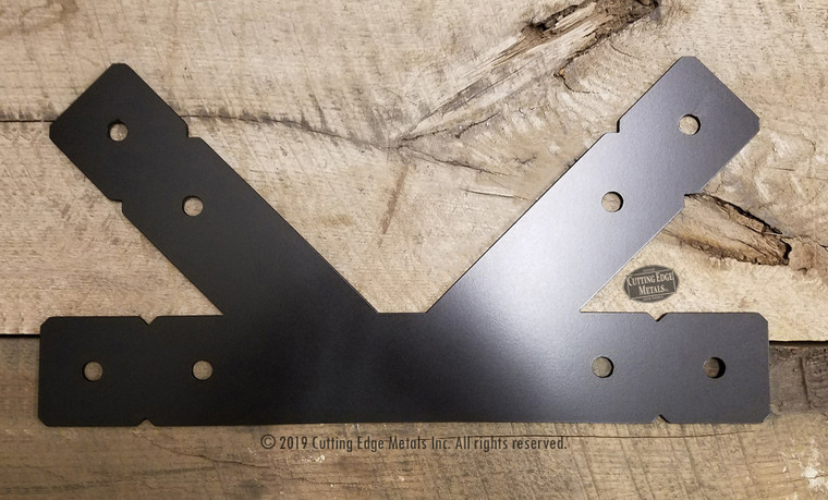 4-Legged Beam Truss Center Bracket - Double Crop
These custom 4-Legged Double Cropped Beam Connecting Brackets are for where a horizontal beam connects with the angle braces or on a vertical beam to angle braces securing the timbers together.