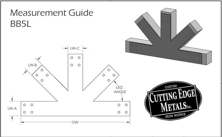 Beam Connecting Truss Center Bracket - 5 Leg - Measurement Guide