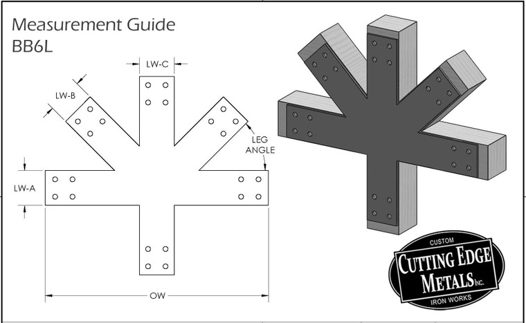 Beam Connecting Truss Center Bracket - 6 Leg
Beam to angle brace connections made out of carbon steel with the perfect angles to fit your custom designed truss.