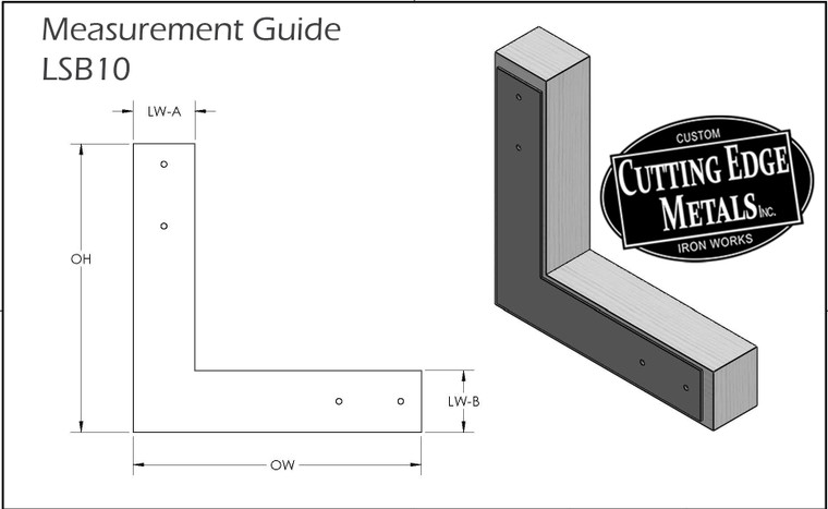LSB10 custom heavy duty L-strap beam bracket in black powder coat - Measurement Guide