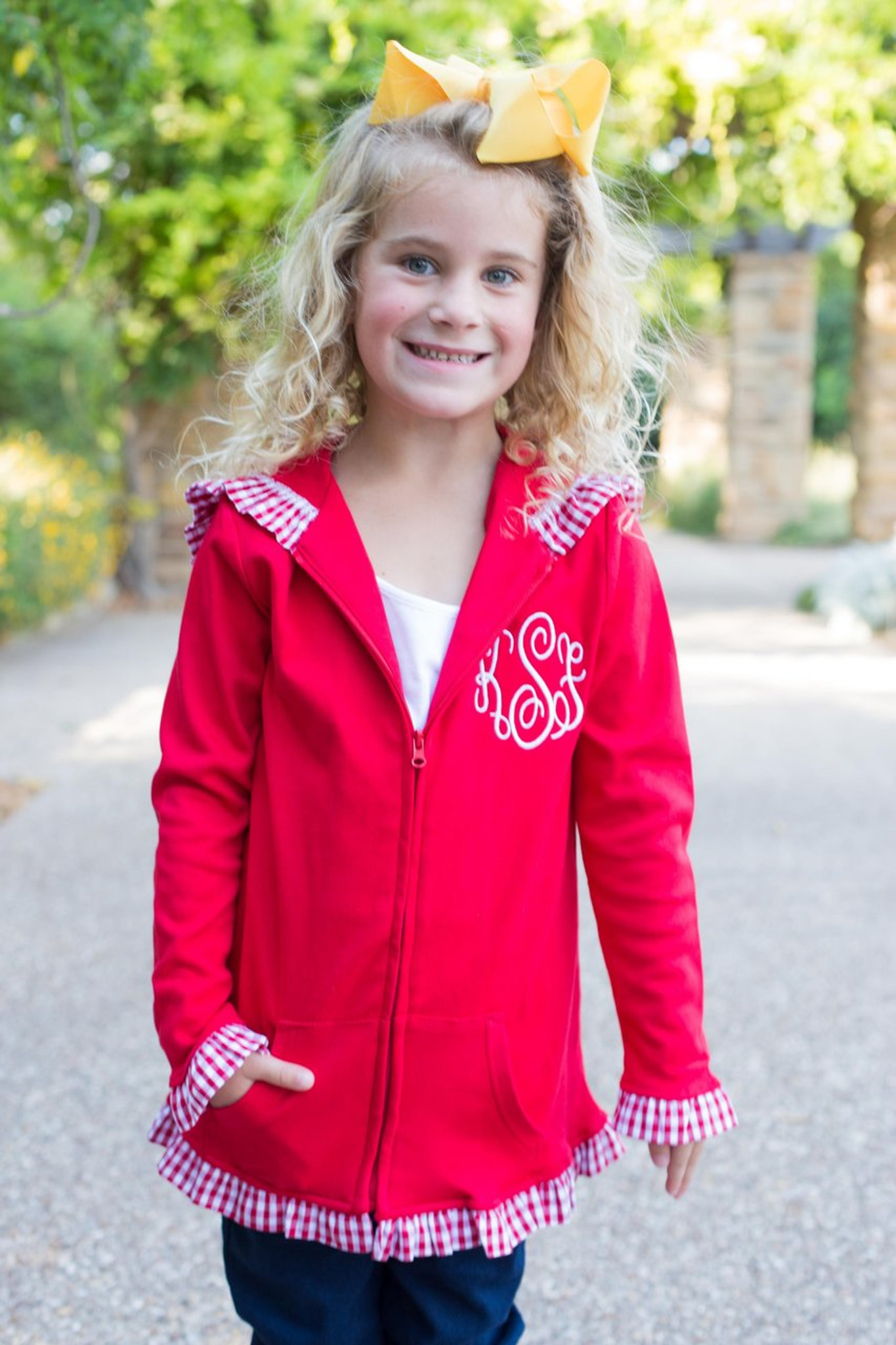 Girls red  jacket with red gingham