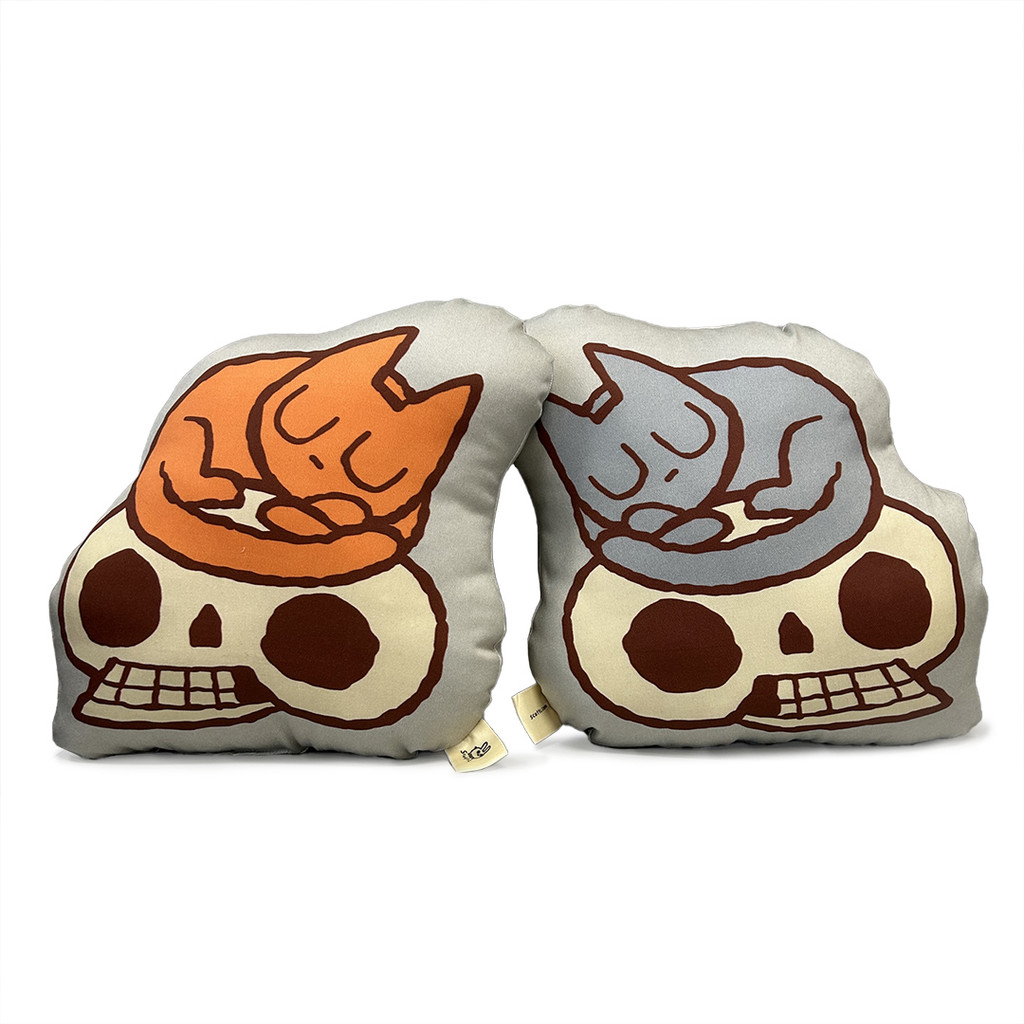 Cat and Skull Decorative Throw Pillow