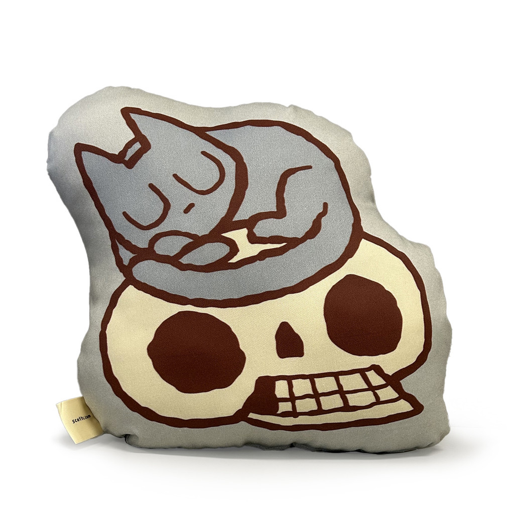 Cat and Skull Decorative Throw Pillow