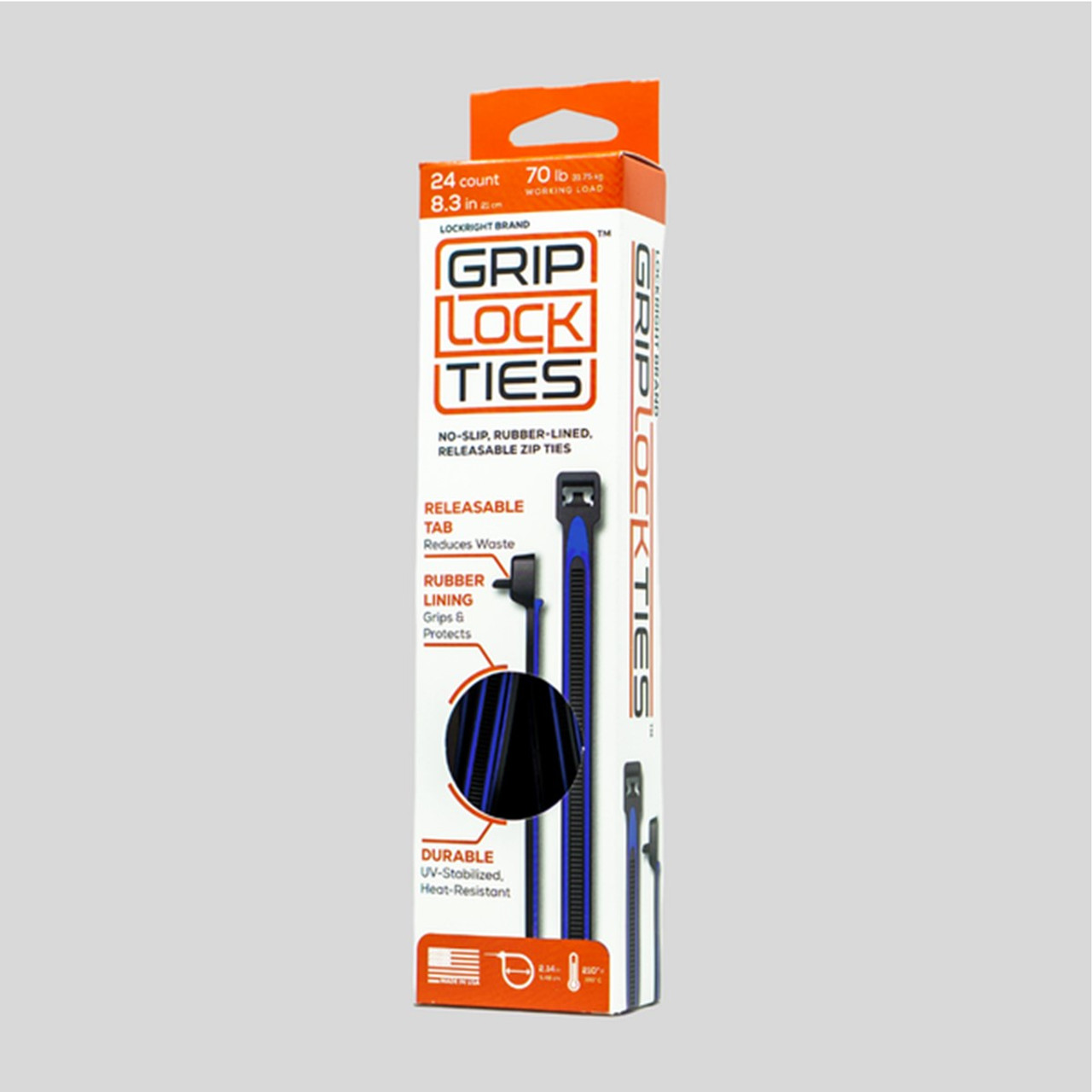 Blue 8" Grip Lock Ties - 24pk