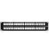 Flat QUICKPORT™ Patch Panel with Magnifying Lens Label Holder, 48?Port, 2RU, Black. Cable Management bar included.