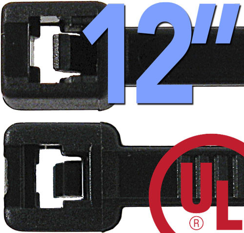 12â€³ Cable Ties, 50lb, Black, c(UL) Listed, 100 Pack