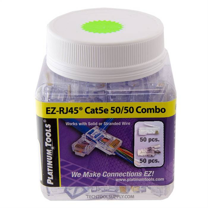 Platinum Tools EZ-RJ45 CAT5e 50/50 Combo - Jar of 100 - 1 | Genesee Supply Co.
