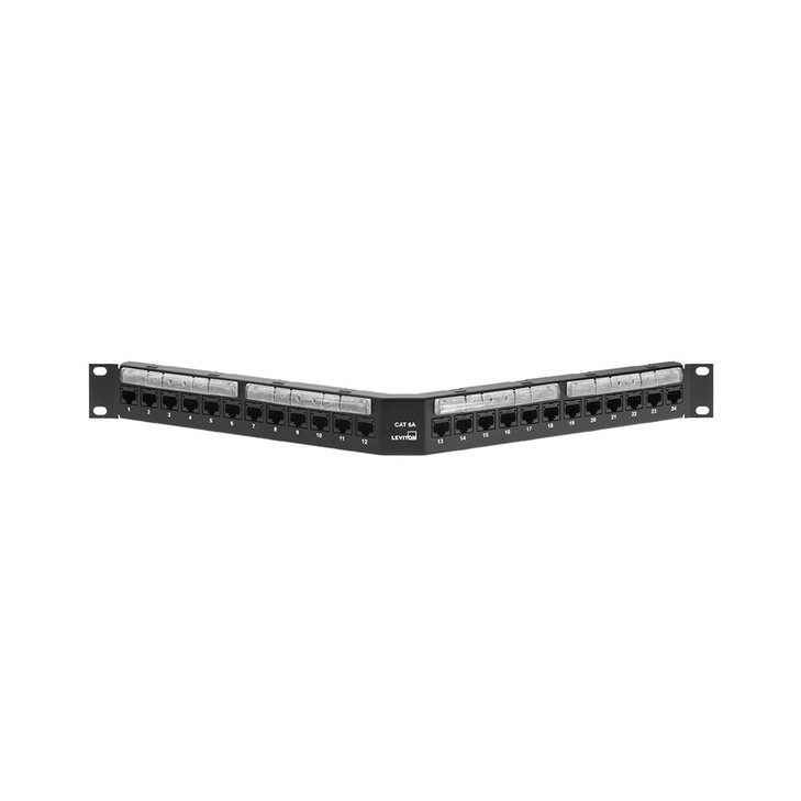 Cat 6A Angled 110-Style Patch Panel, 24-Port, 1RU, Black