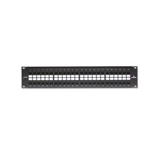Cat 6 Flat QUICKPORT™ Patch Panel, 48-Port, 2RU, Black. Cable Management bar included.