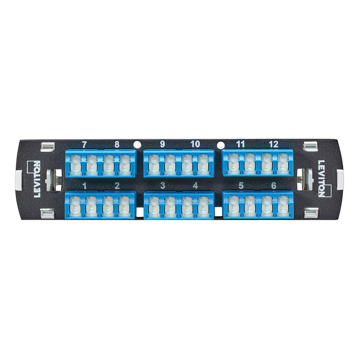 SDX Shuttered LC Fiber Adapter Plate, OS2, Quad LC (Blue), 24 Fibers, Zirconia Ceramic Sleeve