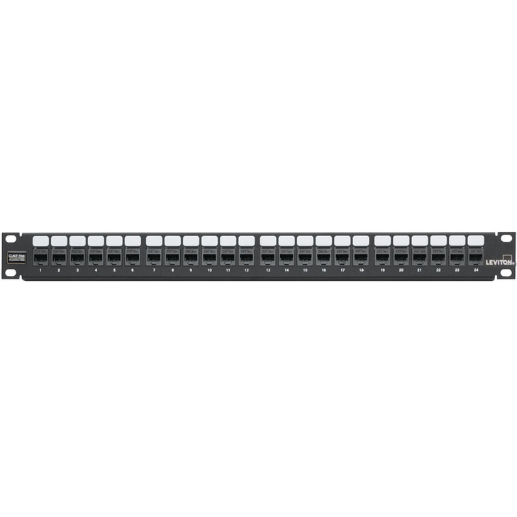 Cat 5e Flat QUICKPORT™ Patch Panel, 24-Port, 1RU, Black. Cable Management bar included.