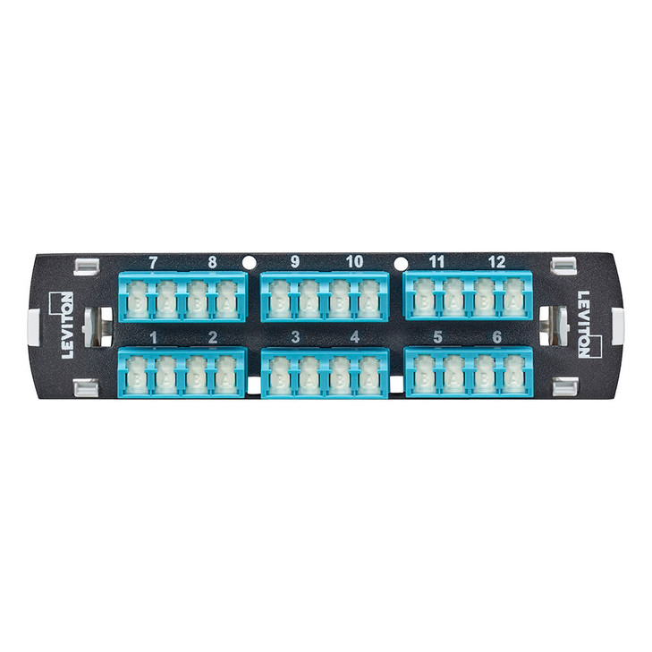 SDX Shuttered LC Fiber Adapter Plate, OM3/OM4, Quad LC (Aqua), 24 Fibers, Zirconia Ceramic Sleeve