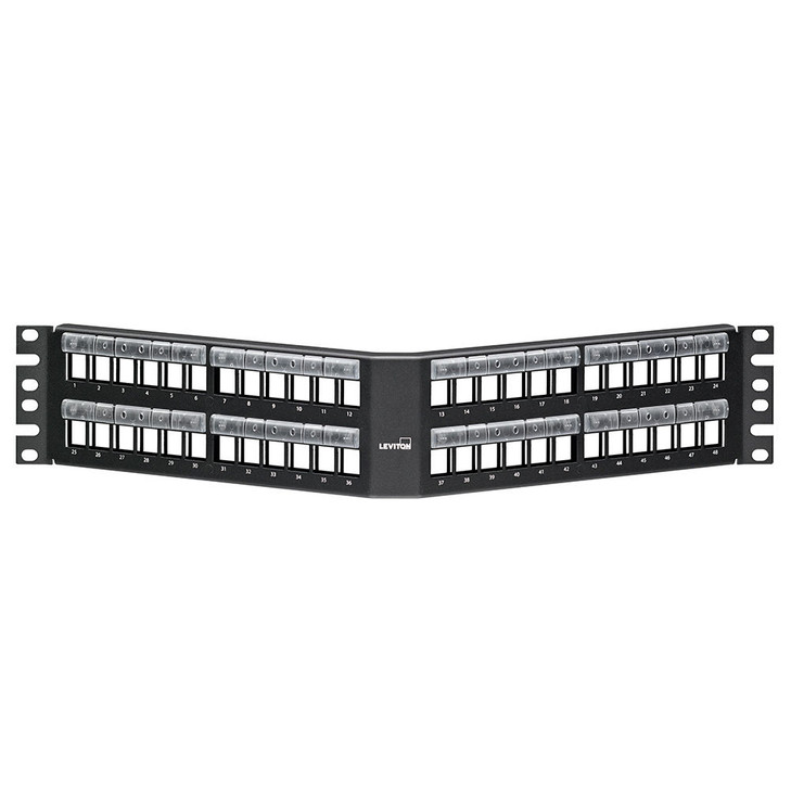 Angled QUICKPORT™ Patch Panel with Magnifying Lens, 48?Port, 2RU, Black