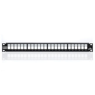 Shielded Flat QUICKPORT™ Patch Panel, 24-Port, 1RU, Black. Cable Management bar included.