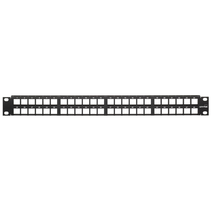Flat QUICKPORT™ Patch Panel, 48-port, 1RU, Black. Cable Management bar not included.