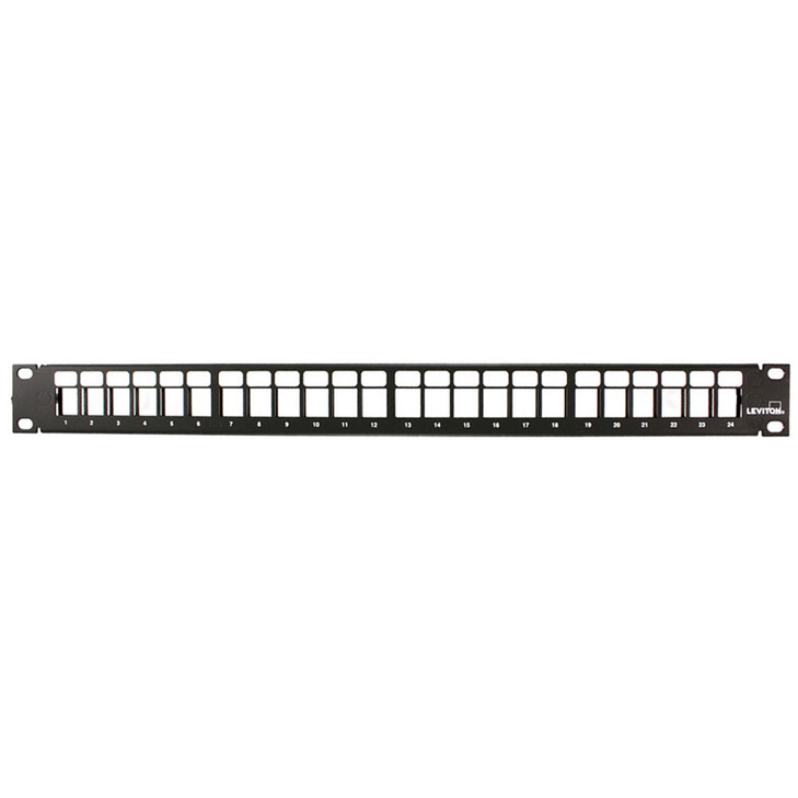 Flat QUICKPORT™ Patch Panel, 24-Port, 1RU, Black. Cable Management bar included.
