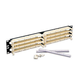 Cat 5e 110-Style Rack-Mount Wiring Block Kit, includes 100-pair 1RU panel, labels, and (24) Cat 5e C-4 clips