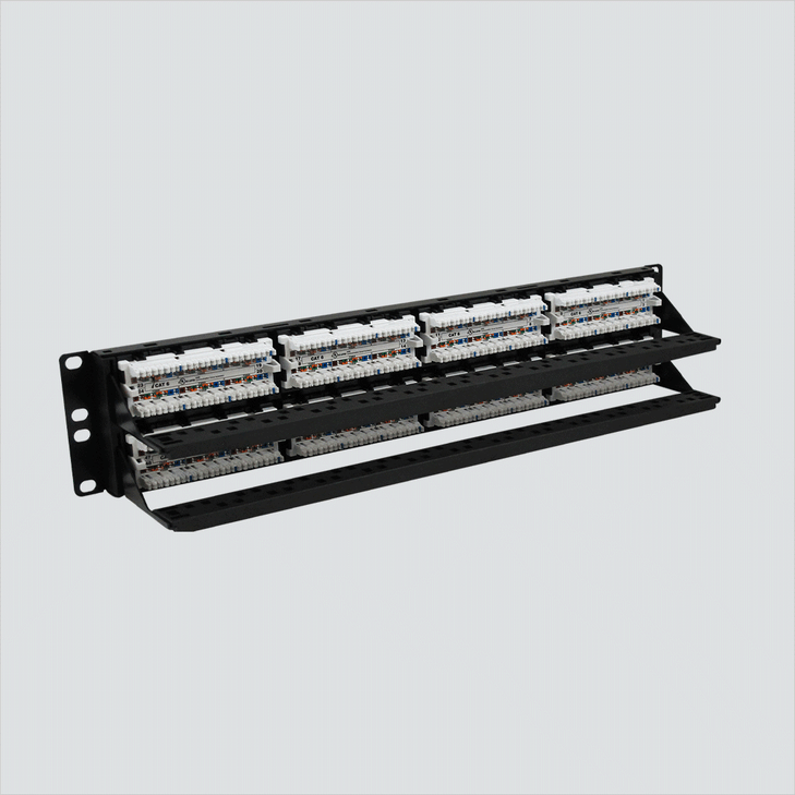 CAT6 110-Type, 48-Port, 2U, T568A/B Patch Panels with Rear Cable Management Bar