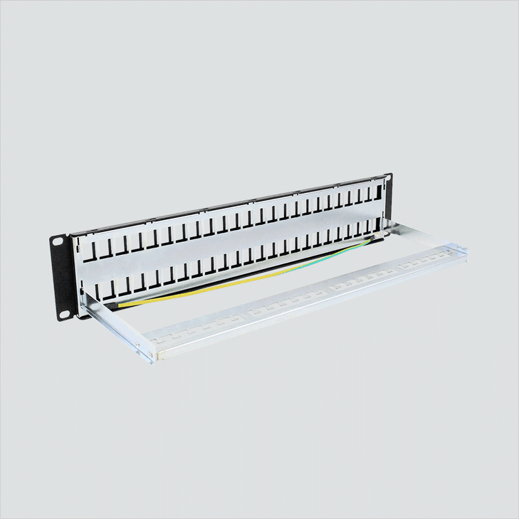 Blank, 48-Port, 2U, Shielded (F/UTP)/Unshielded (U/UTP) Patch Panels with Grounding Wire & Rear Cable Management Bar