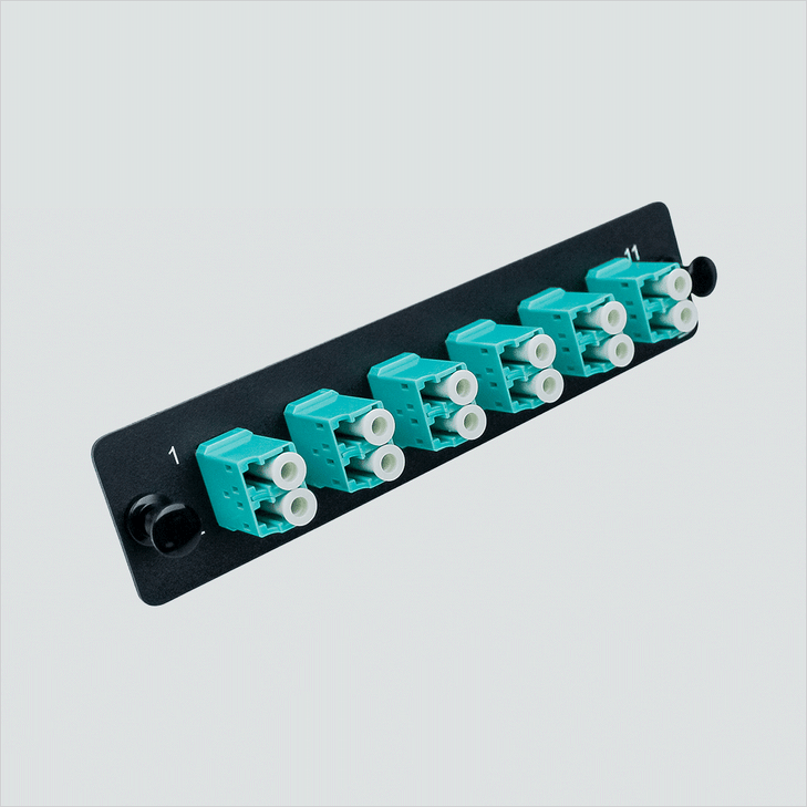 Fiber Optic Adapter Panel, 12-Port, Duplex, LC, MM, OM3, Aqua, LGXÂ® Compatible