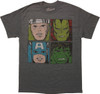 Avengers Hero Faces Squares Distressed T-Shirt