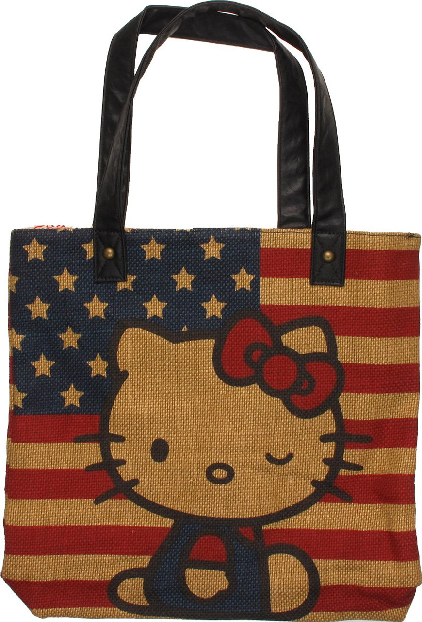 Hello Kitty Burlap Flag Tote Bag