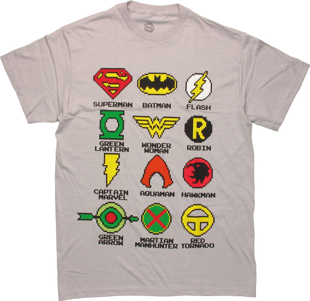 Justice League Pixel Logos Names T Shirt