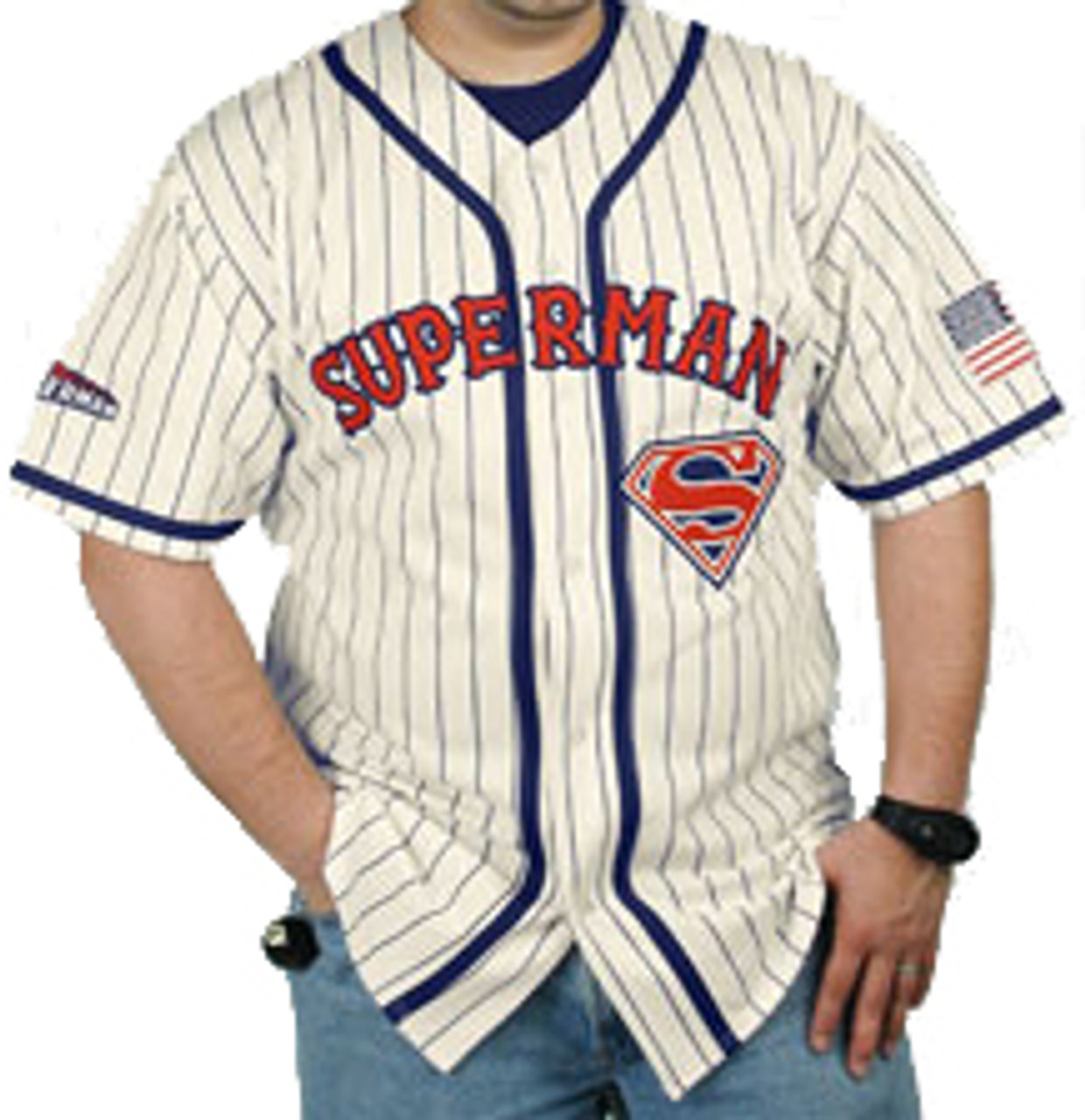 Superman Pinstriped Baseball Jersey
